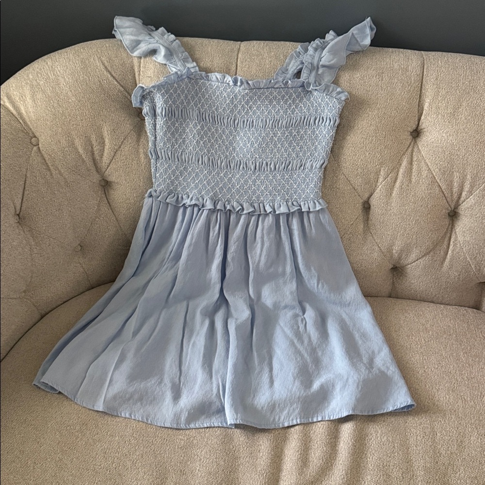 Altar’d State Light Blue Smocked Dress with Ruffle Straps